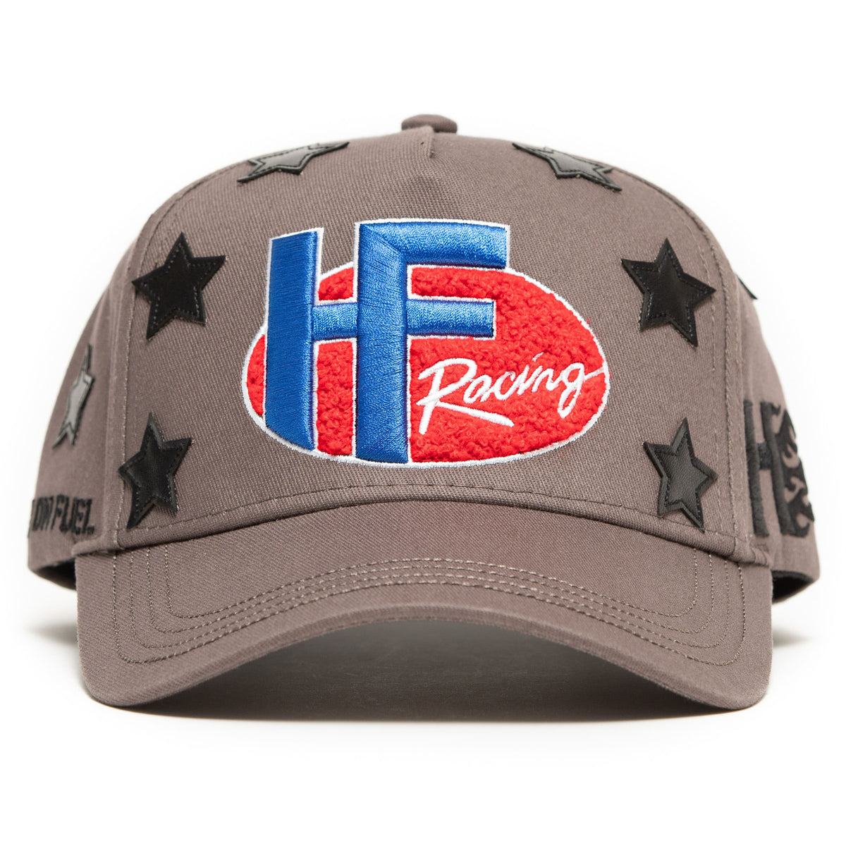 High on Fuel Racing Gray Snapback Hat with Black Stars